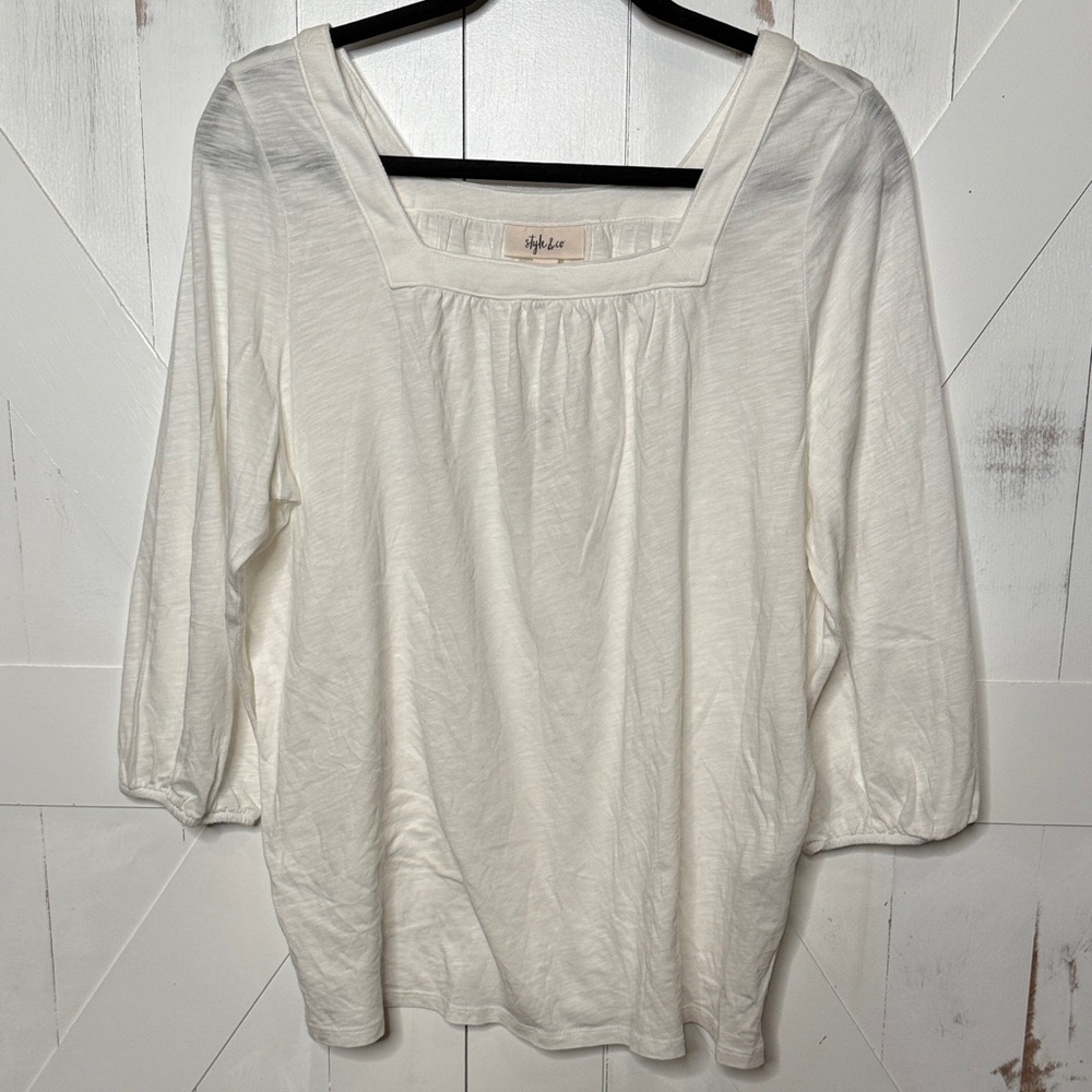 Style & Co Cream Blouse Square Neck